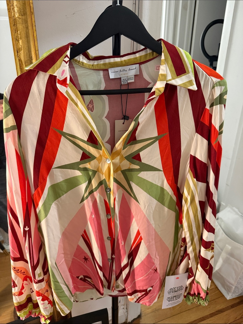 Never Fully Dressed Multicolor Striped & Tropical Print Button-Down Blouse
